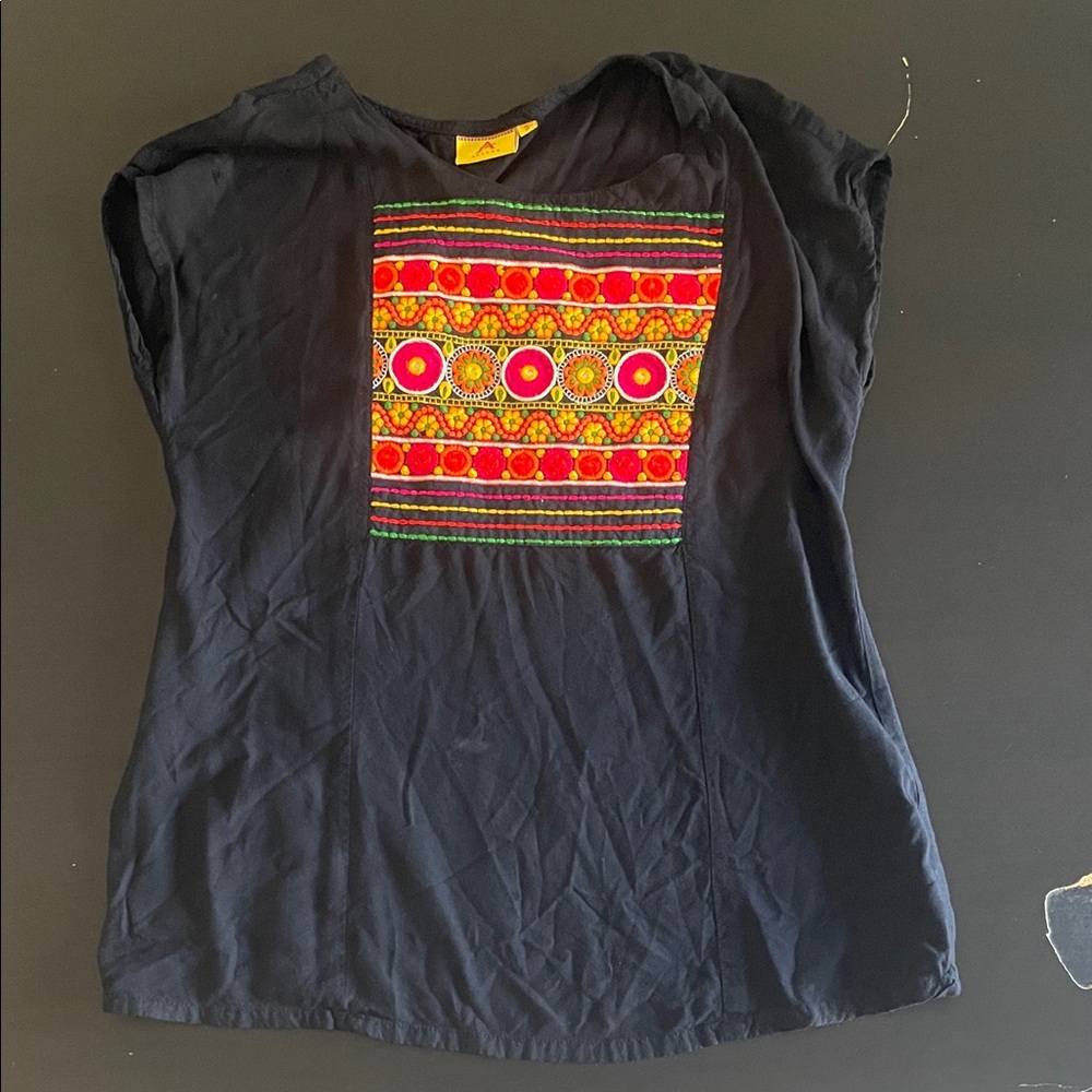 Vibrant Embroidered Black Tee